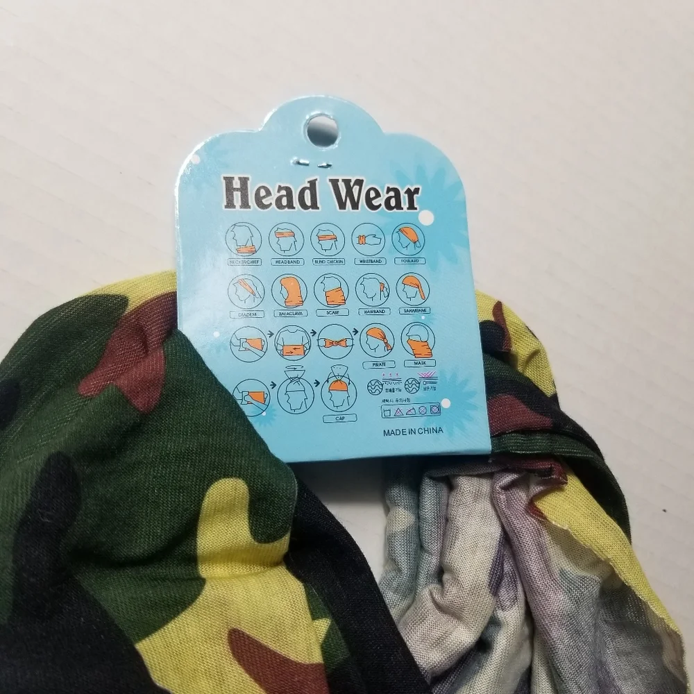 NWT HEAD WEAR GREEN CAMO SEALED MULTI-M 2USE BANDANA